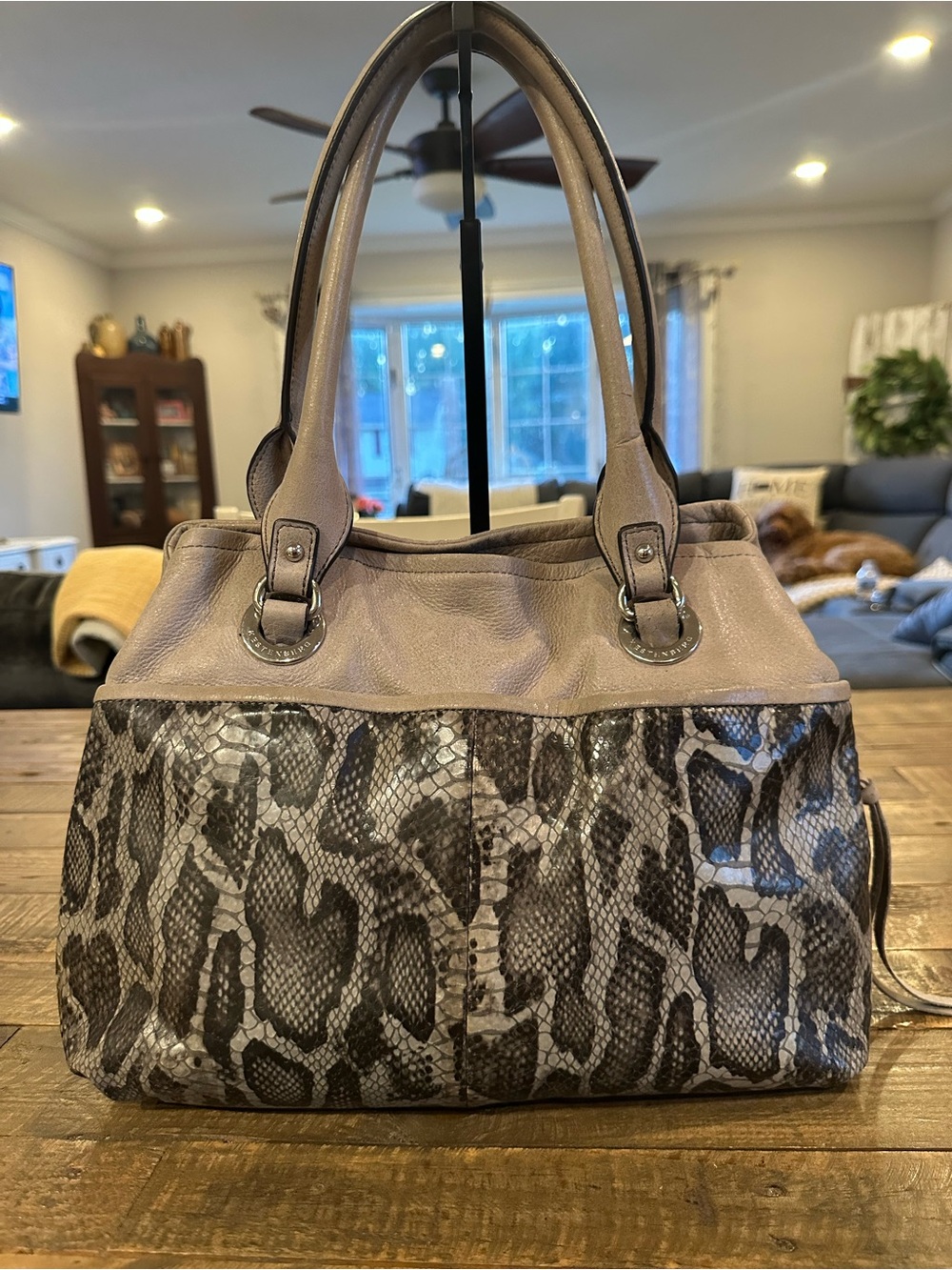 Aimee Kestenberg Snakeskin Embossed Leather Satchel Tote Bag